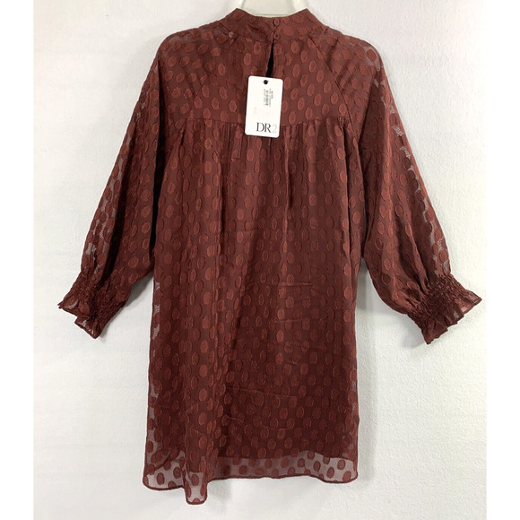 Dr2 Womens‎ Top XS Burgundy Red Polka Dot Flowy Hi Low Career Blouse - Picture 5 of 13